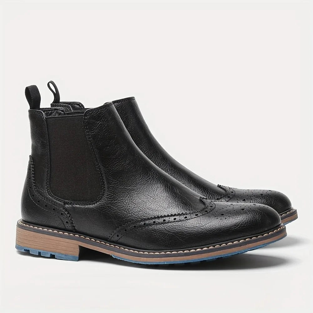 Preston | Men's Brogue Wingtip Round-Toe Slip-On Chelsea Boots