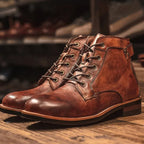 Harvey | Men's Burnished Round-Toe Lace-Up Vegan Leather Chukka Boots