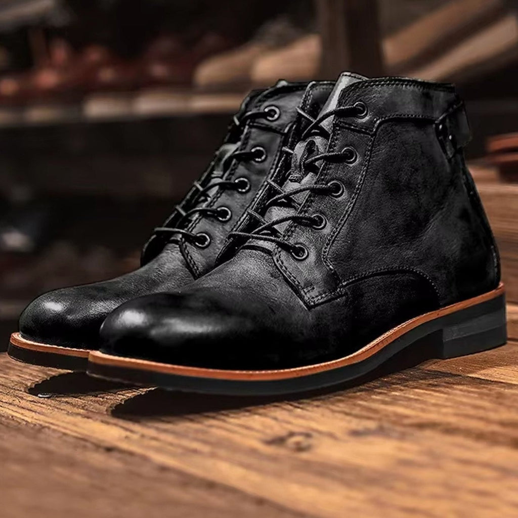 Harvey | Men's Burnished Round-Toe Lace-Up Vegan Leather Chukka Boots