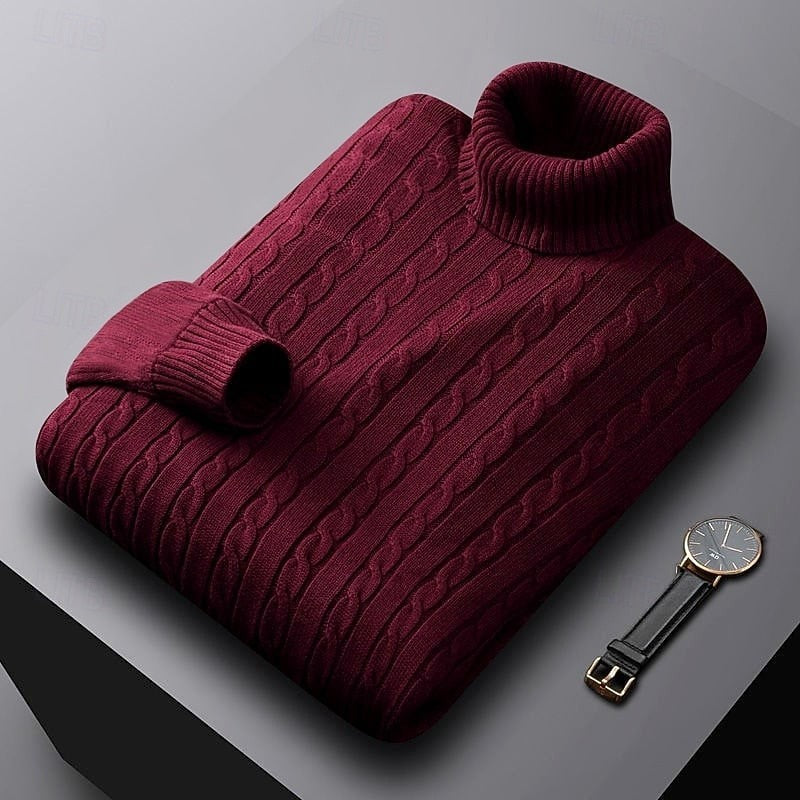 Gregory | Men's Cable-Knit Polo Neck Regular-Fit Jumper