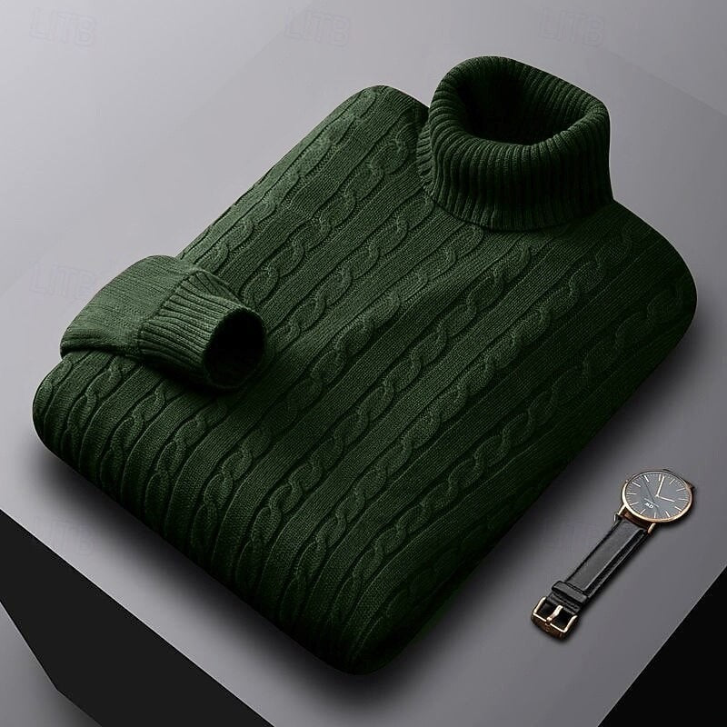 Gregory | Men's Cable-Knit Polo Neck Regular-Fit Jumper