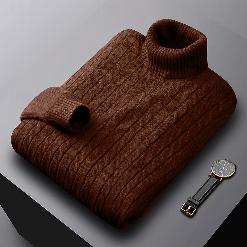 Gregory | Men's Cable-Knit Polo Neck Regular-Fit Jumper