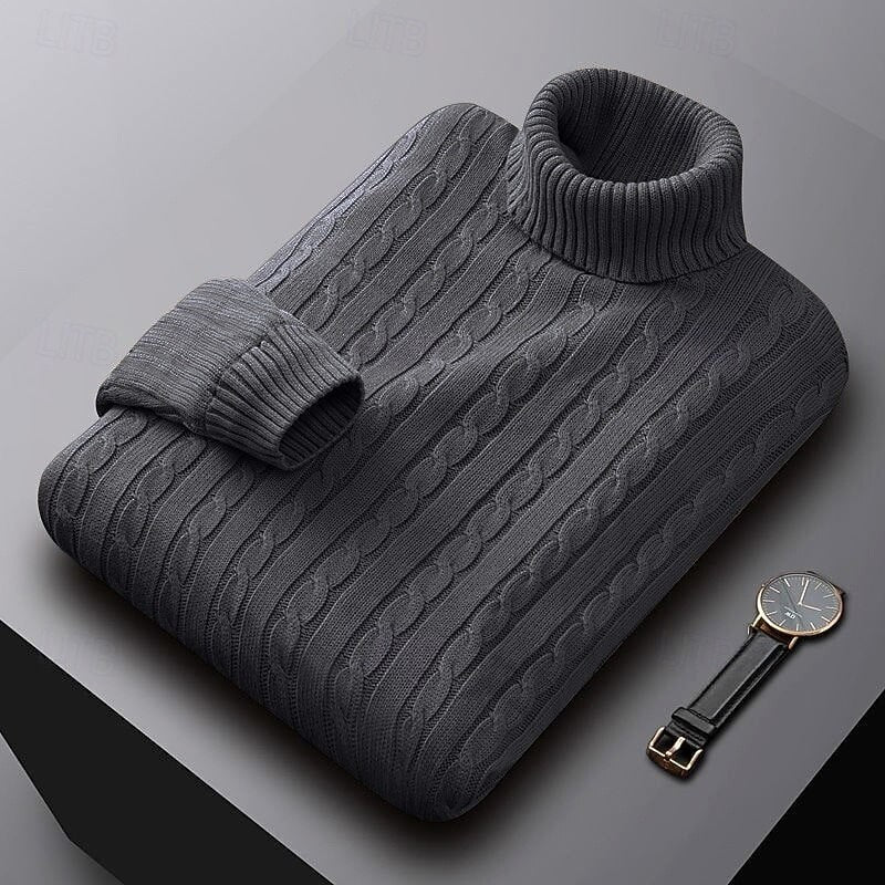 Gregory | Men's Cable-Knit Polo Neck Regular-Fit Jumper