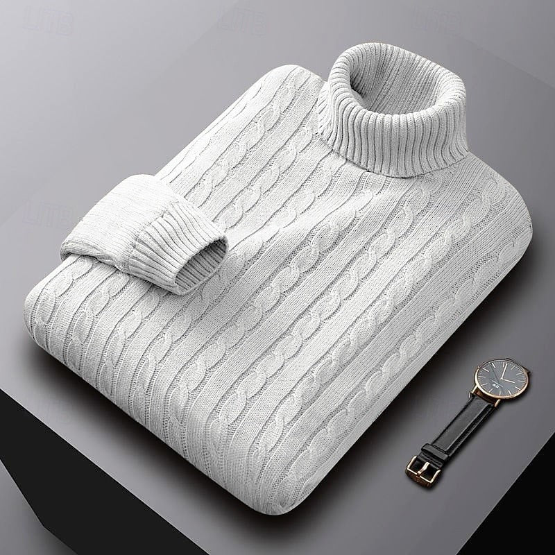 Gregory | Men's Cable-Knit Polo Neck Regular-Fit Jumper