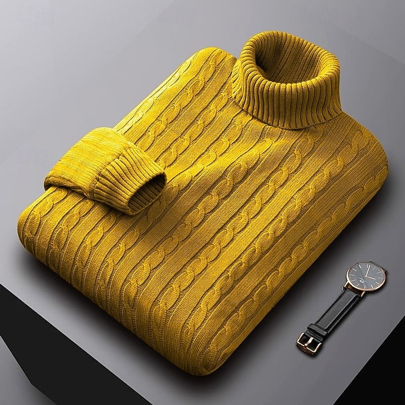 Gregory | Men's Cable-Knit Polo Neck Regular-Fit Jumper