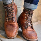 Harrison | Men's Cap-Toe Lace-Up Distressed Vegan Leather Ankle Boots