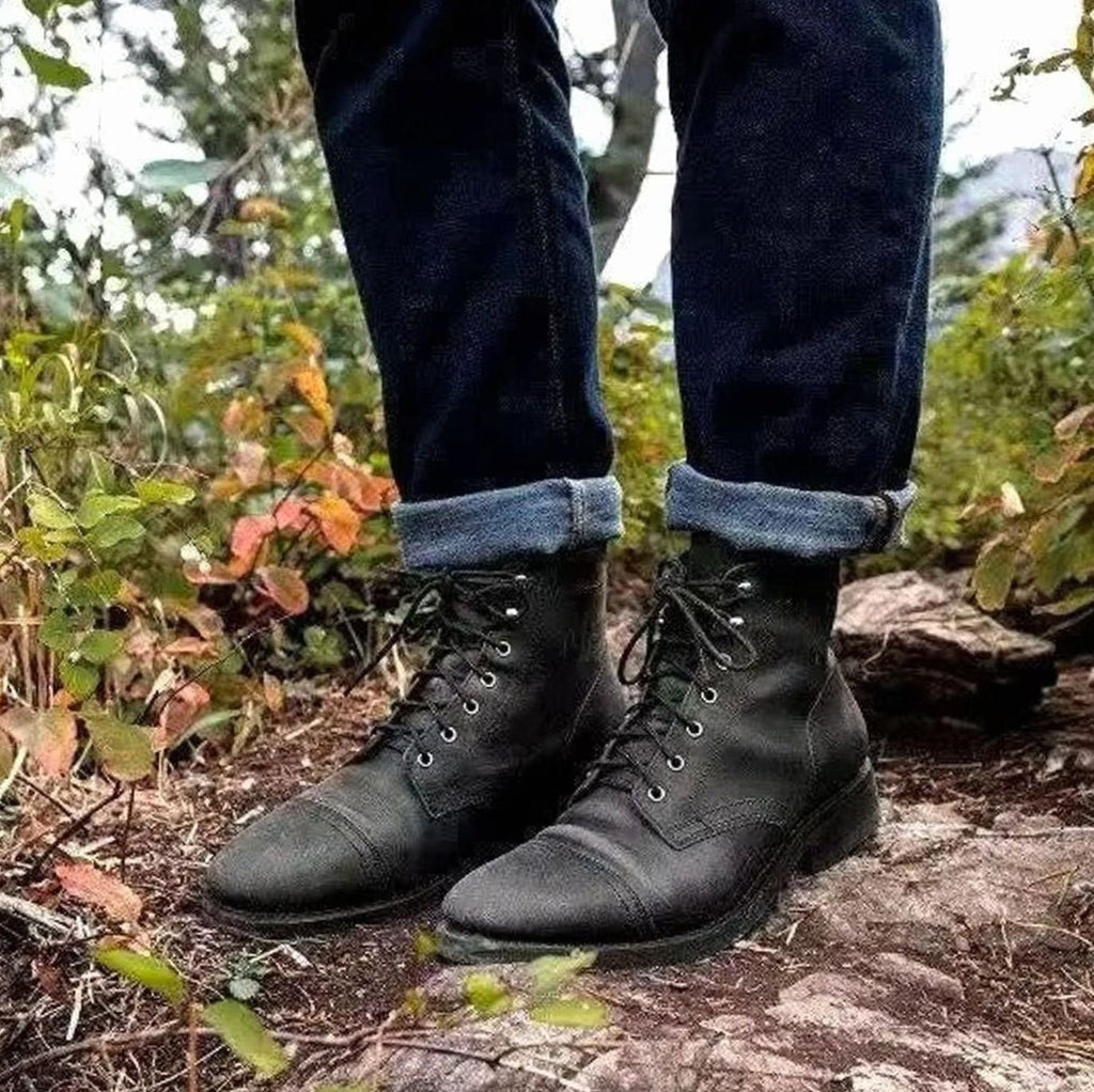 Harrison | Men's Cap-Toe Lace-Up Distressed Vegan Leather Ankle Boots