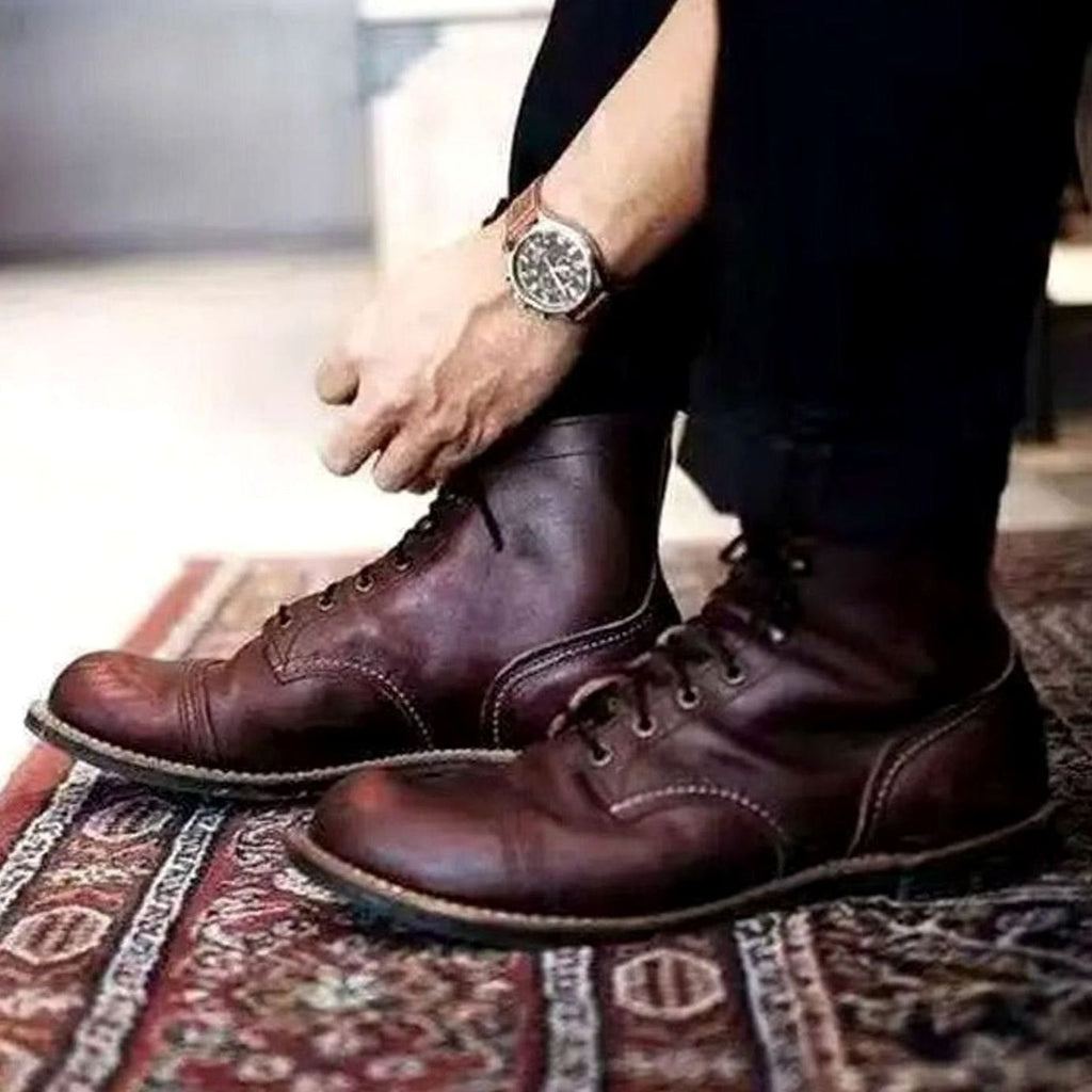 Harrison | Men's Cap-Toe Lace-Up Distressed Vegan Leather Ankle Boots