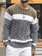 Bradley | Men's Colour-Block Cable-Knit Crew Neck Jumper