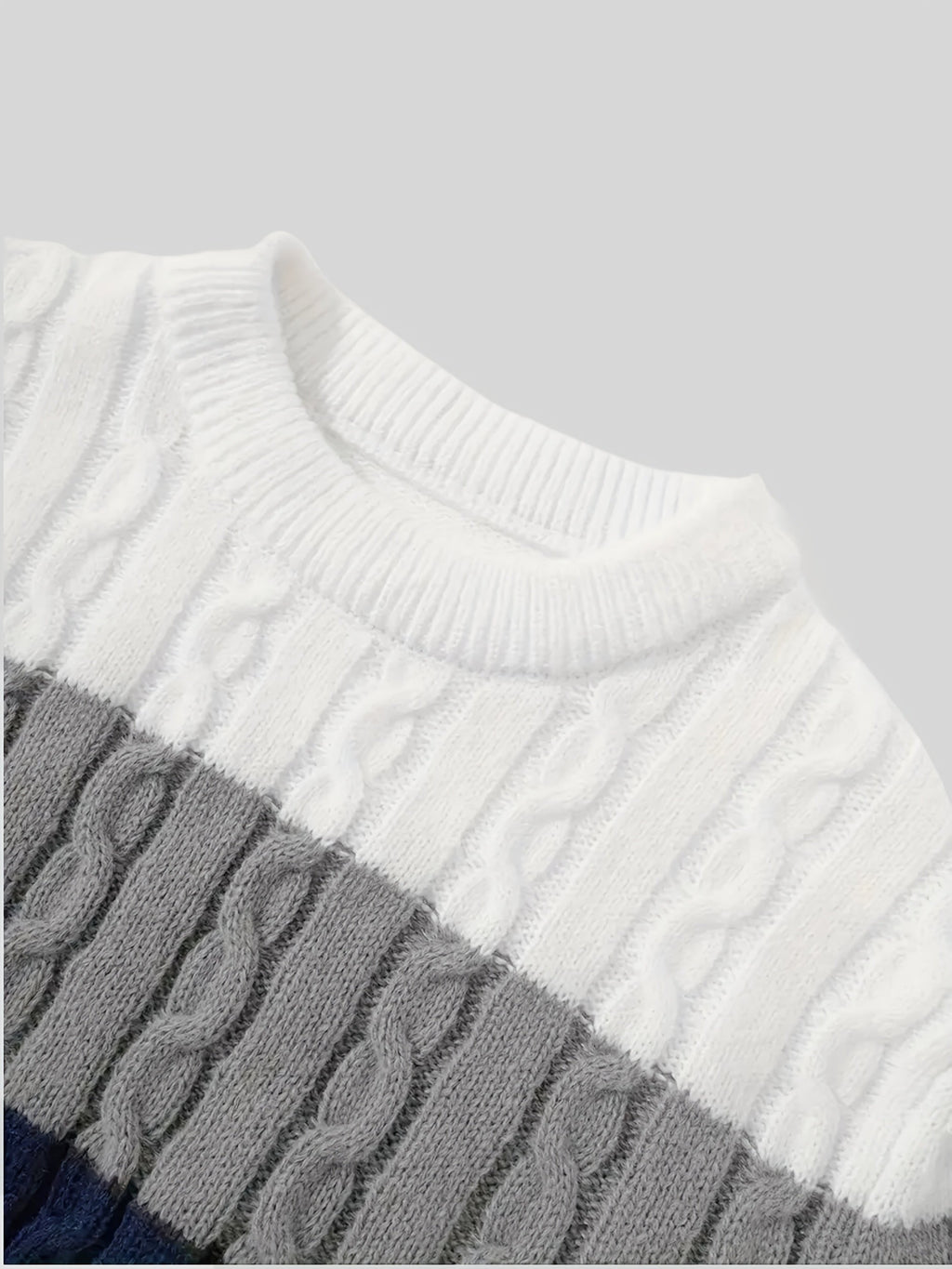 Bradley | Men's Colour-Block Cable-Knit Crew Neck Jumper