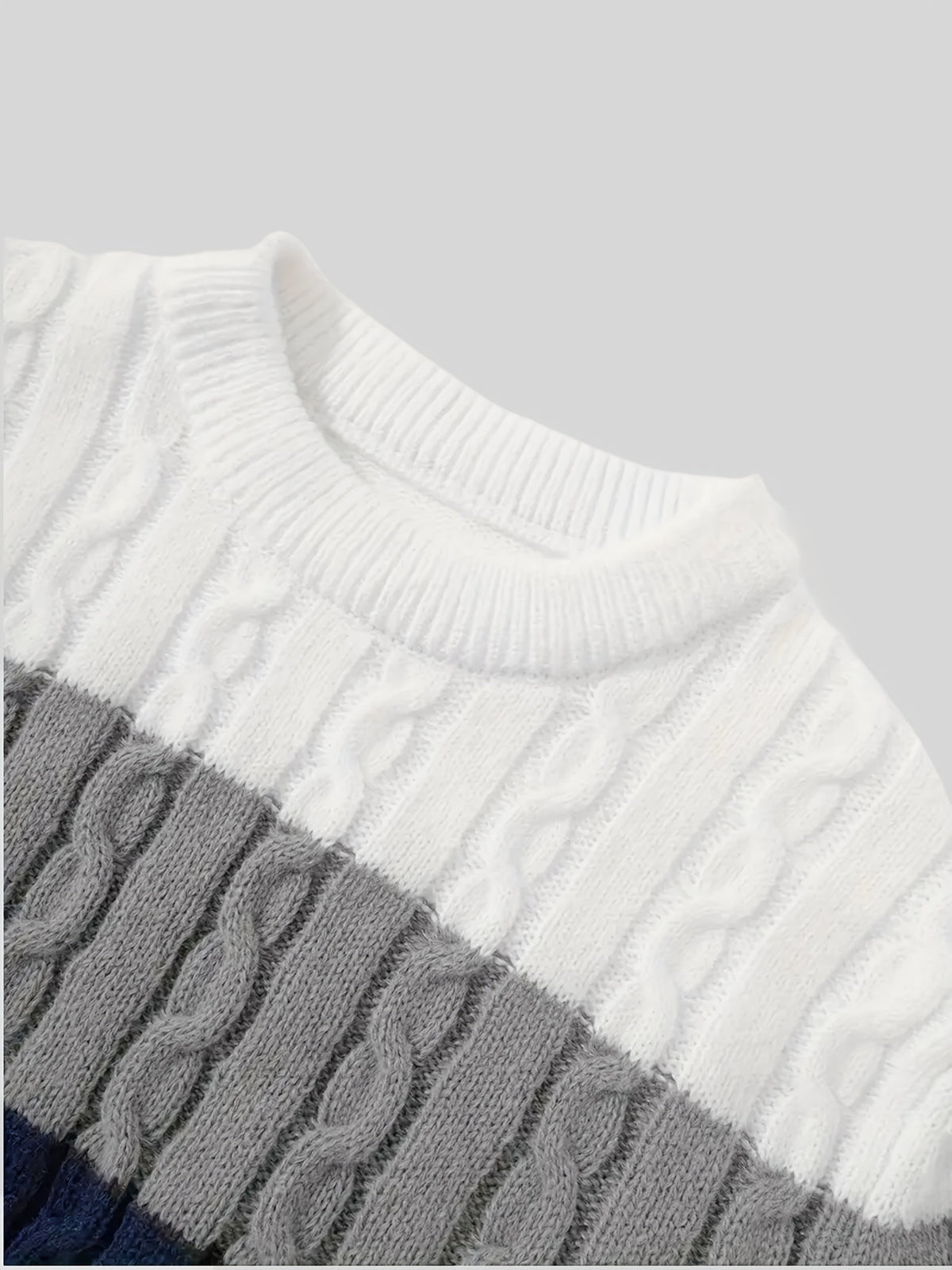Bradley | Men's Colour-Block Cable-Knit Crew Neck Jumper