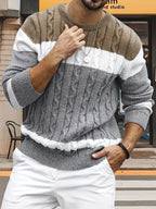 Bradley | Men's Colour-Block Cable-Knit Crew Neck Jumper