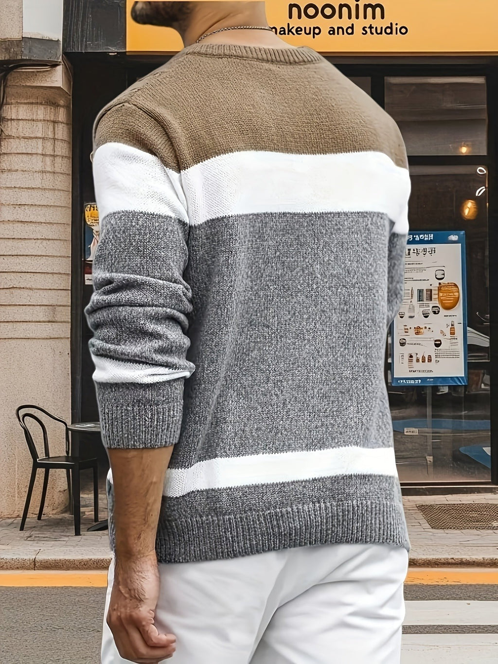 Bradley | Men's Colour-Block Cable-Knit Crew Neck Jumper