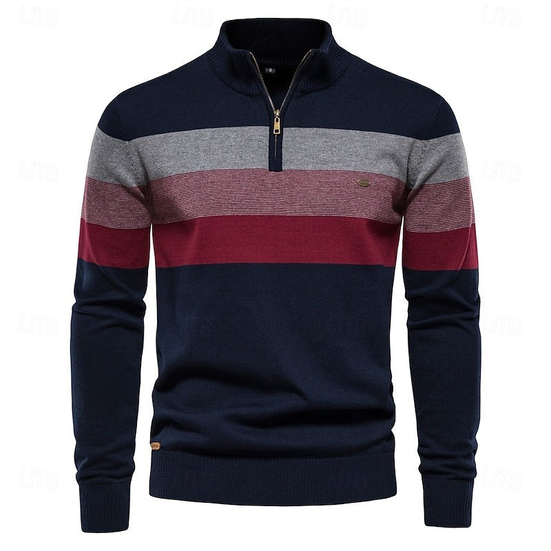 Weston | Men's Colour-Block Quarter-Zip Mock-Neck Ribbed-Trim Jumper