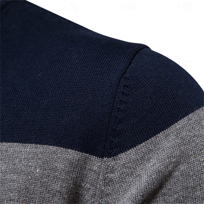 Weston | Men's Colour-Block Quarter-Zip Mock-Neck Ribbed-Trim Jumper