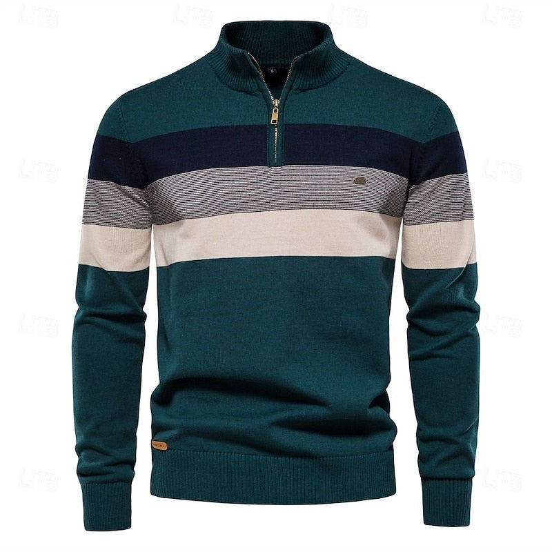 Weston | Men's Colour-Block Quarter-Zip Mock-Neck Ribbed-Trim Jumper