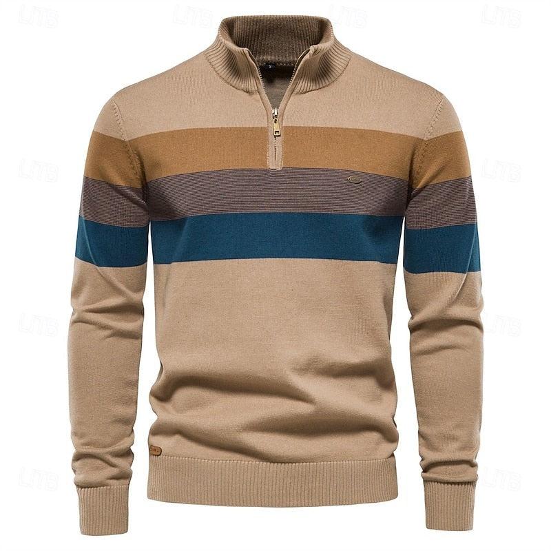 Weston | Men's Colour-Block Quarter-Zip Mock-Neck Ribbed-Trim Jumper