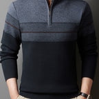 Ambrose | Men's Colour-Block Striped Funnel Neck Half-Zip Jumper