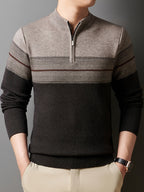 Ambrose | Men's Colour-Block Striped Funnel Neck Half-Zip Jumper