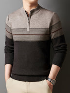 Ambrose | Men's Colour-Block Striped Funnel Neck Half-Zip Jumper