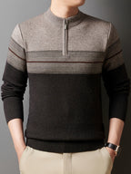 Ambrose | Men's Colour-Block Striped Funnel Neck Half-Zip Jumper