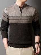 Ambrose | Men's Colour-Block Striped Funnel Neck Half-Zip Jumper