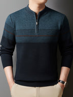 Ambrose | Men's Colour-Block Striped Funnel Neck Half-Zip Jumper