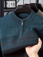 Ambrose | Men's Colour-Block Striped Funnel Neck Half-Zip Jumper