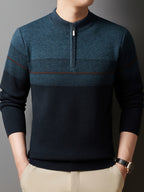 Ambrose | Men's Colour-Block Striped Funnel Neck Half-Zip Jumper