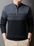 Ambrose | Men's Colour-Block Striped Funnel Neck Half-Zip Jumper