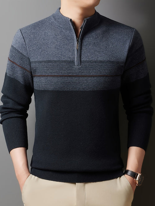 Ambrose | Men's Colour-Block Striped Funnel Neck Half-Zip Jumper