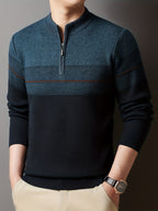 Ambrose | Men's Colour-Block Striped Funnel Neck Half-Zip Jumper
