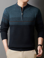 Ambrose | Men's Colour-Block Striped Funnel Neck Half-Zip Jumper