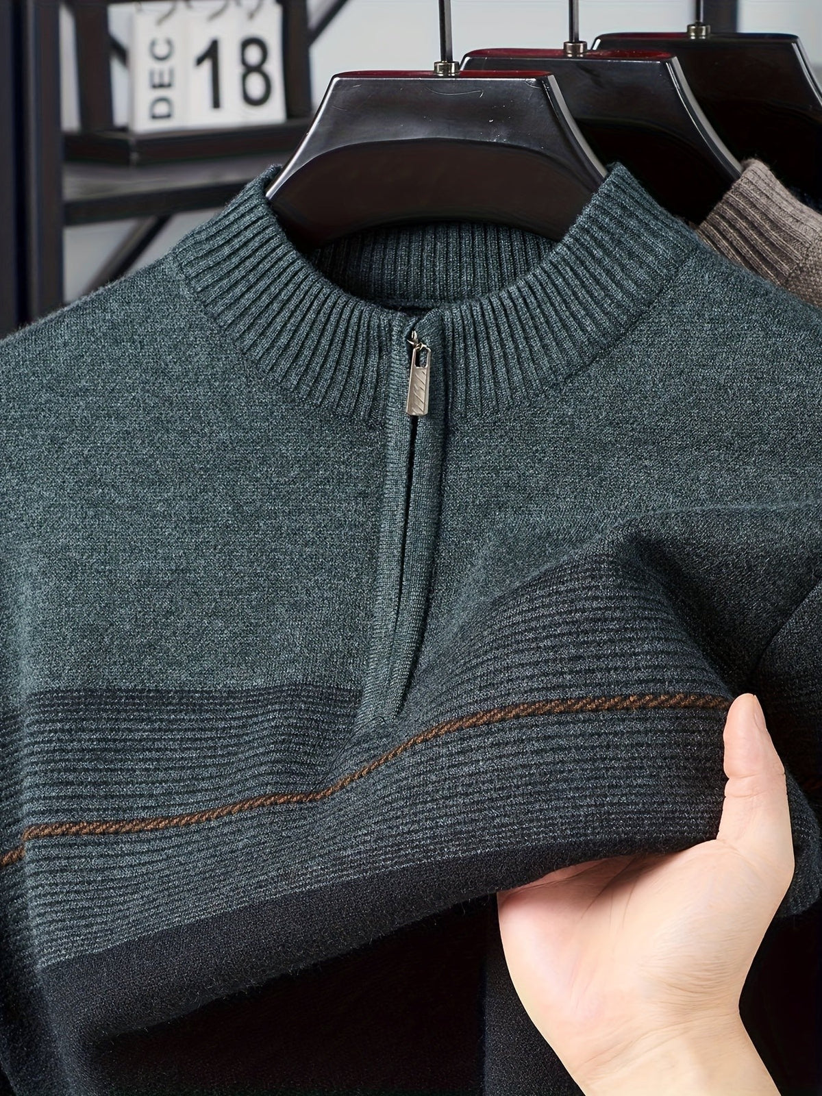 Ambrose | Men's Colour-Block Striped Funnel Neck Half-Zip Jumper