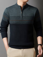 Ambrose | Men's Colour-Block Striped Funnel Neck Half-Zip Jumper