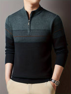 Ambrose | Men's Colour-Block Striped Funnel Neck Half-Zip Jumper