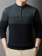 Ambrose | Men's Colour-Block Striped Funnel Neck Half-Zip Jumper