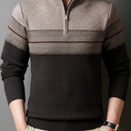 Ambrose | Men's Colour-Block Striped Funnel Neck Half-Zip Jumper