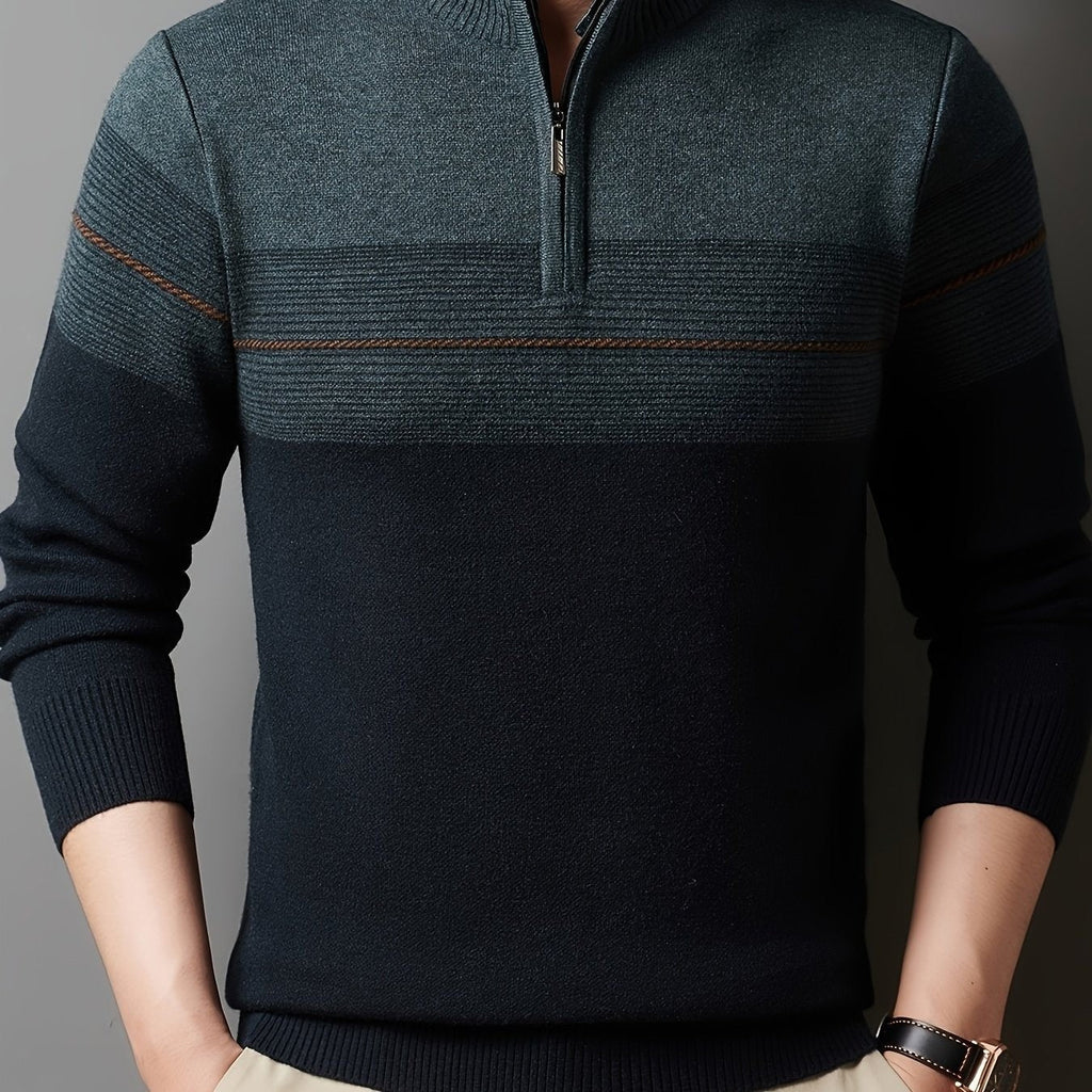 Ambrose | Men's Colour-Block Striped Funnel Neck Half-Zip Jumper
