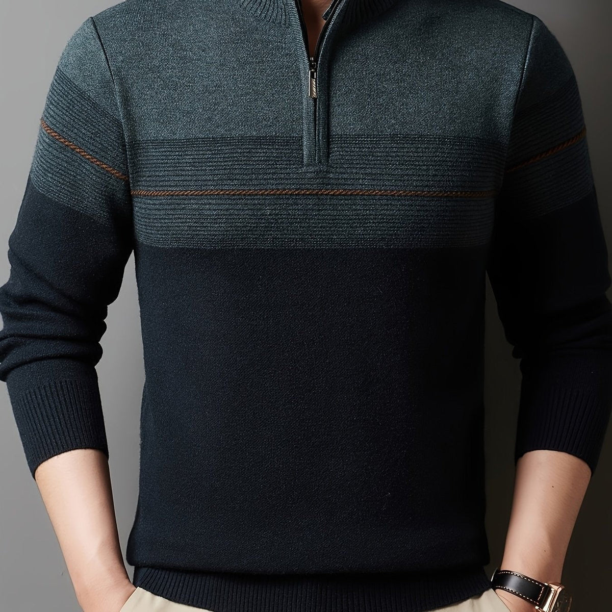 Ambrose | Men's Colour-Block Striped Funnel Neck Half-Zip Jumper