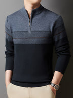 Ambrose | Men's Colour-Block Striped Funnel Neck Half-Zip Jumper