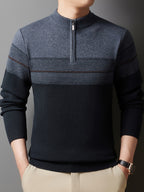 Ambrose | Men's Colour-Block Striped Funnel Neck Half-Zip Jumper
