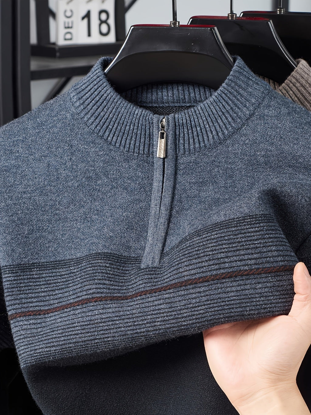 Ambrose | Men's Colour-Block Striped Funnel Neck Half-Zip Jumper