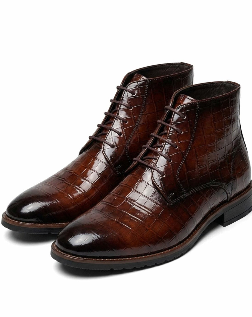 Harlan | Men's Croc-Embossed Vegan Leather Almond-Toe Lace-Up Chukka Boots