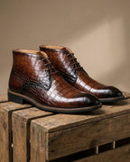 Harlan | Men's Croc-Embossed Vegan Leather Almond-Toe Lace-Up Chukka Boots