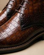 Harlan | Men's Croc-Embossed Vegan Leather Almond-Toe Lace-Up Chukka Boots