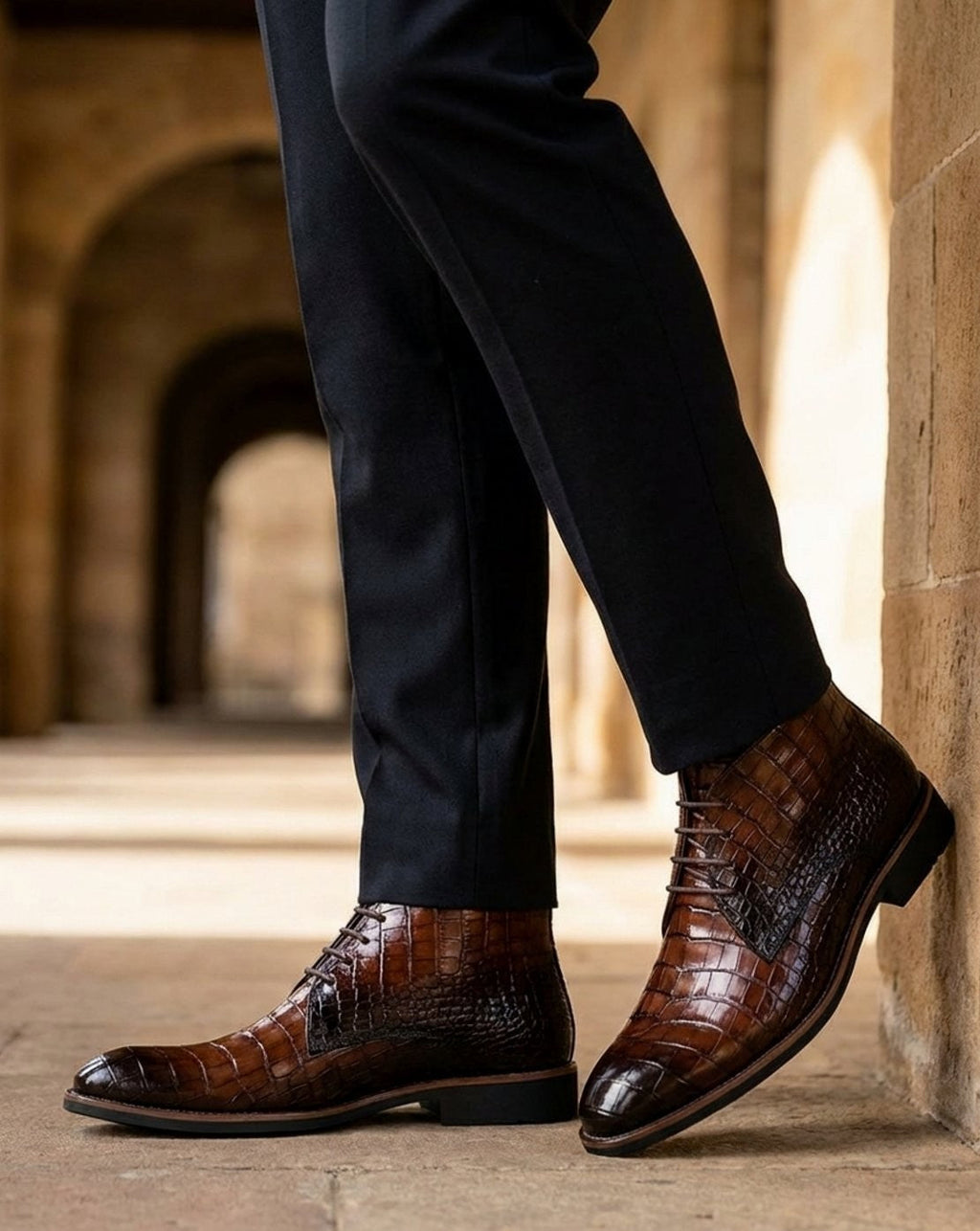 Harlan | Men's Croc-Embossed Vegan Leather Almond-Toe Lace-Up Chukka Boots