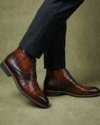 Harlan | Men's Croc-Embossed Vegan Leather Almond-Toe Lace-Up Chukka Boots