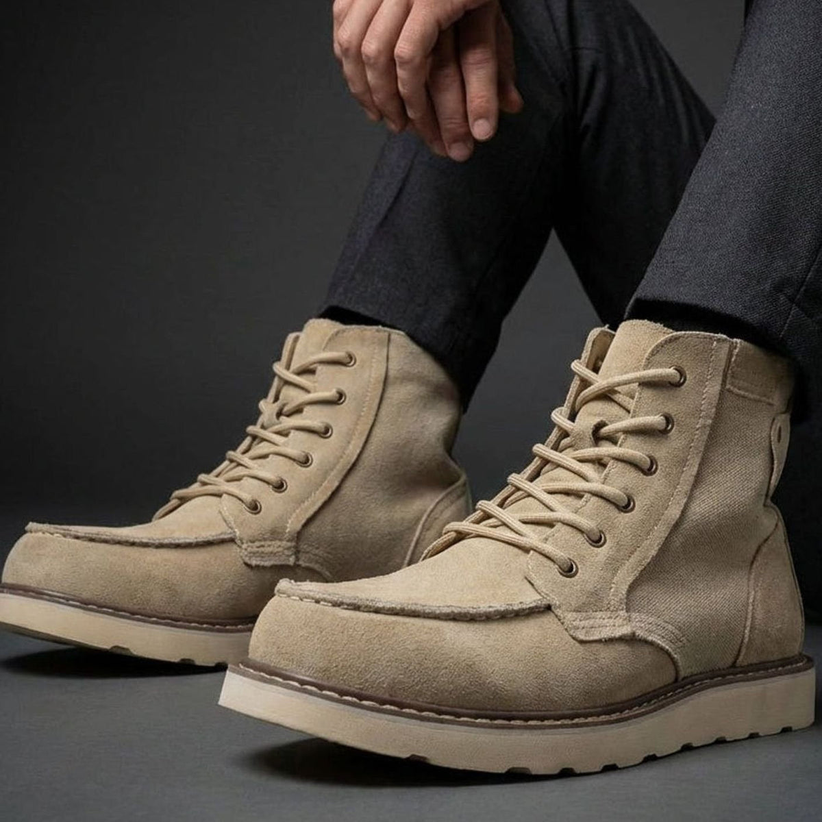 Harlan | Men's High-Ankle Moc-Toe Lace-Up Contrast-Sole Boots