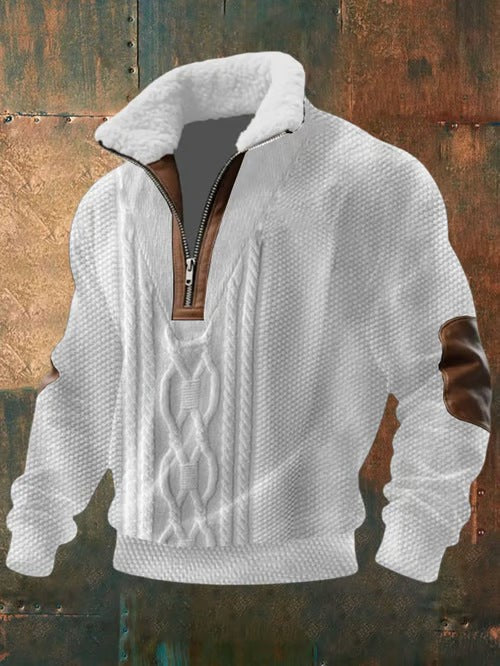 Hudson | Men's High-Collar Quarter-Zip Cable-Knit Elbow-Patch Jumper